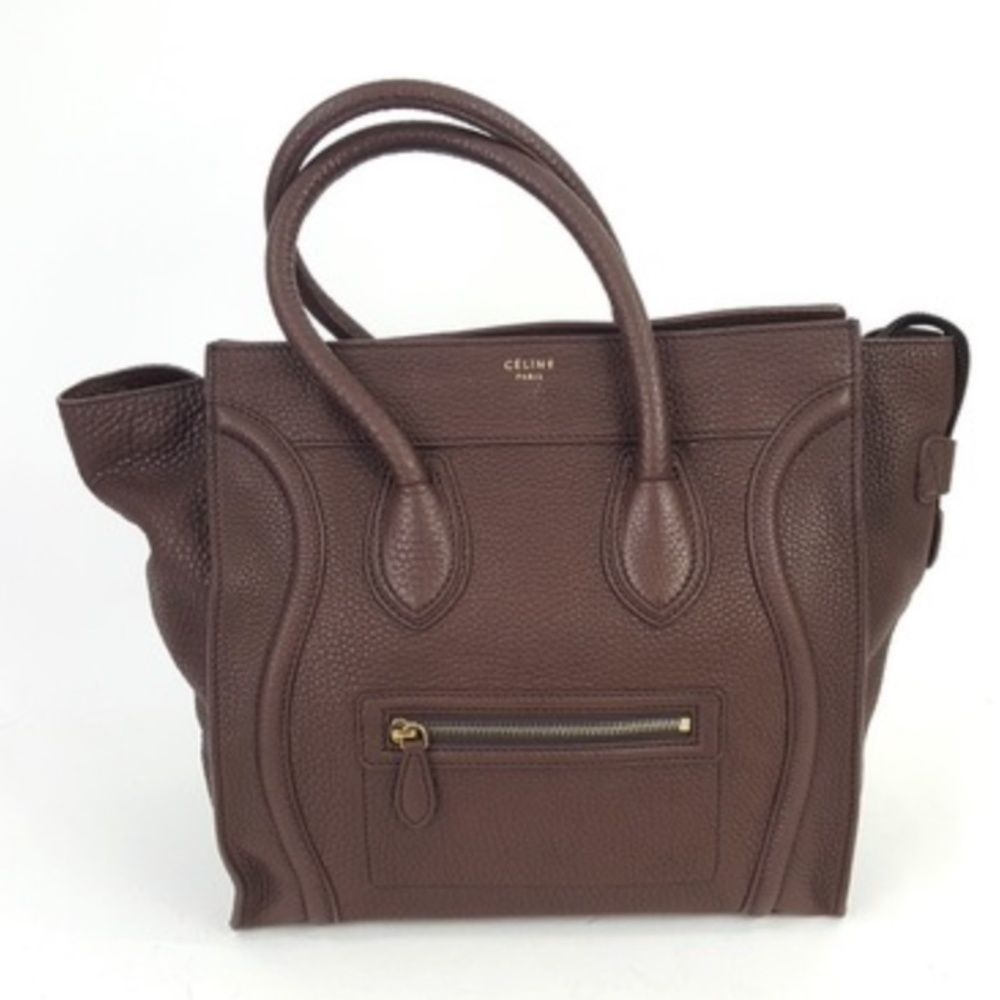 Celine Brown Pebbled Leather Double Handle Mini Luggage Full Zip Tote Bag